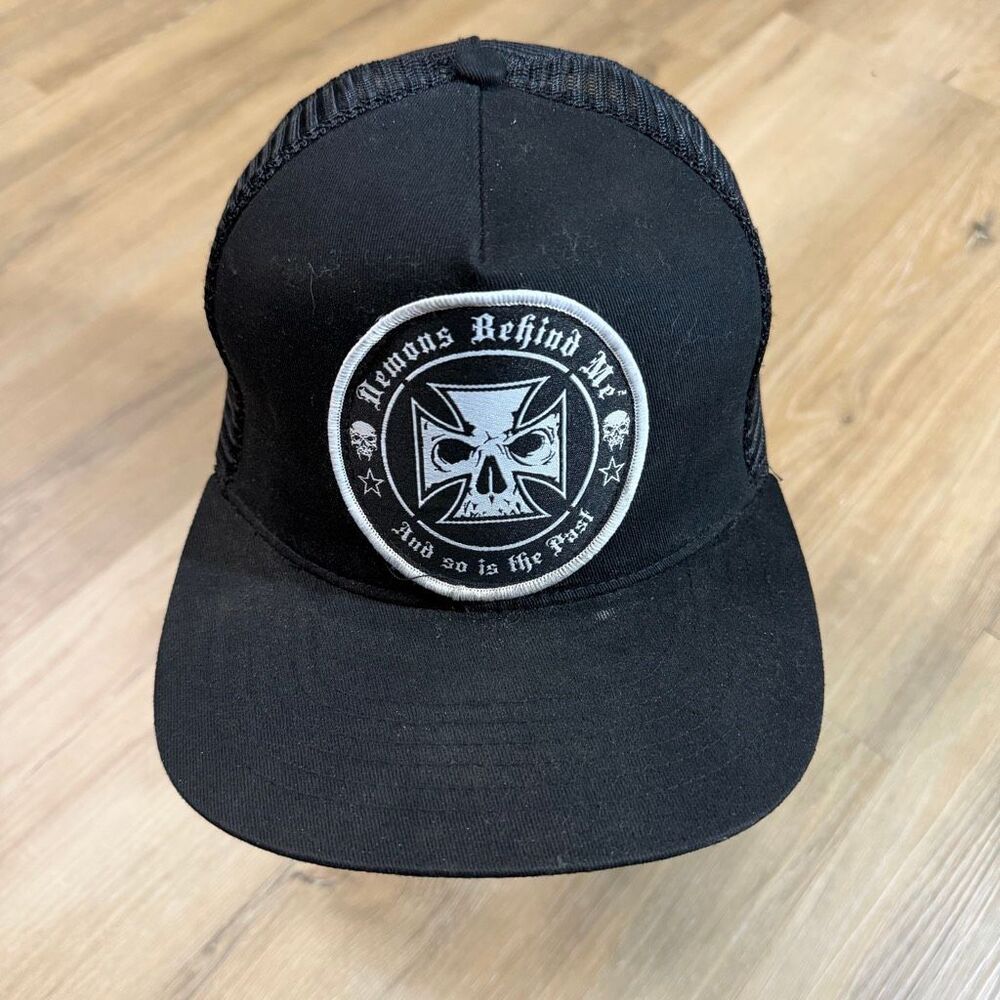 Demons Behind Me Iron Cross Embroidered Skull Patch Trucker Hat SnapBack Cap OS